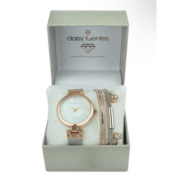Daisy Fuentes Womens Elegant Style Two tone Rose Gold/Silver Watch Set DF202TTRG - Picture 1 of 7